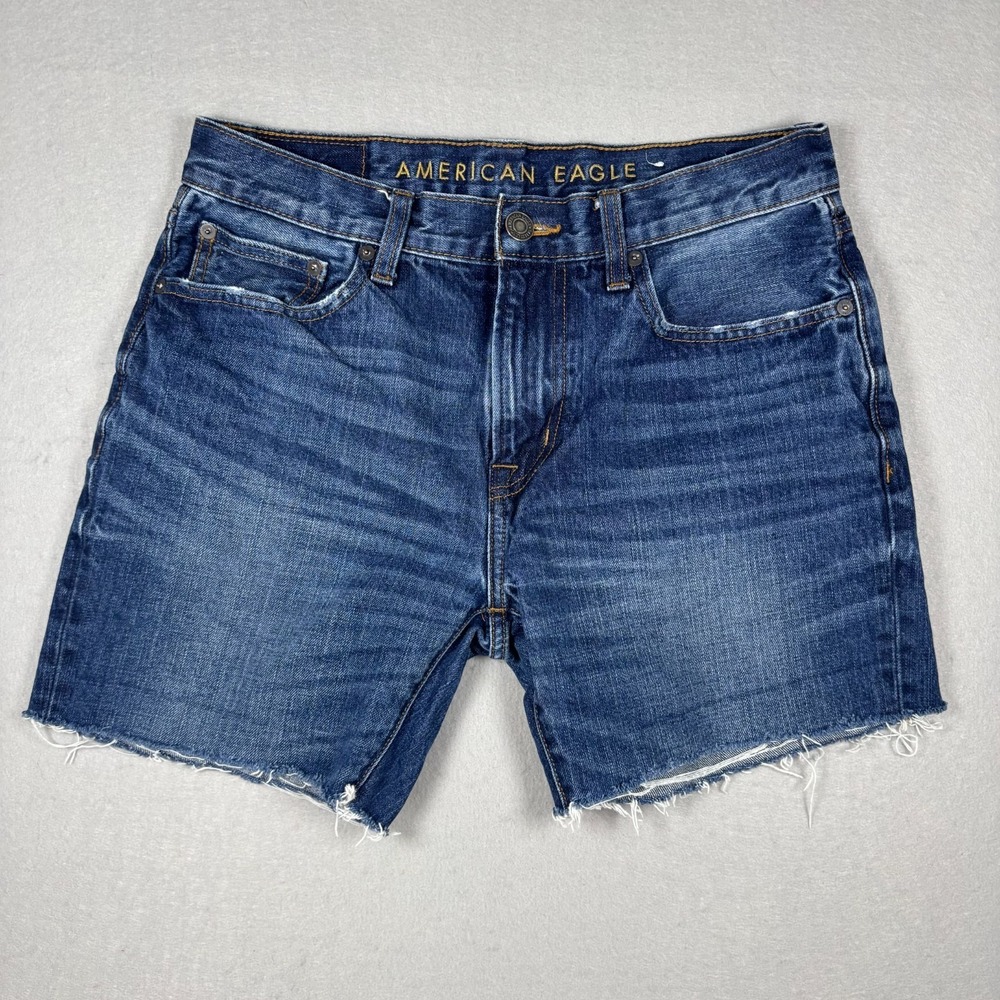 American Eagle Cut Off Jean Shorts Size 34 Waist 6" Inseam Dark Blue Mens Womens